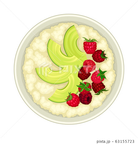Oatmeal in Bowl with Berries Top View Vector Illustration Oatmeal in Bowl with Berries Top View Vector Illustration 63155723