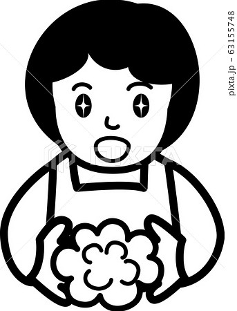 手洗い 女性 ママ 予防 対策 コロナウイルス風邪インフルエンザ 白黒線画のイラスト素材