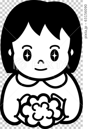Hand-washing girls Prevention/Countermeasures Coronavirus Cold Flu Black and white line drawing 63156090