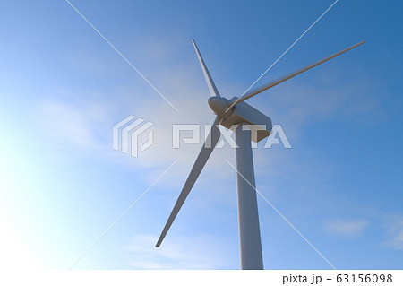 風力タービンと青空の背景。3Dレンダリング 63156098