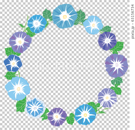 青いアサガオの丸いフレームのイラスト素材