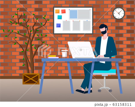 Man Work on Laptop, Board with Notes and Tasks 63158311