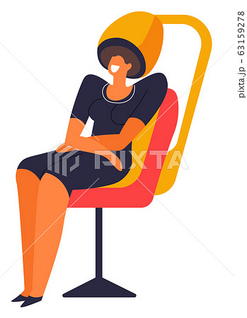Woman with head in hair dryer, beauty salon, isolated character 63159278