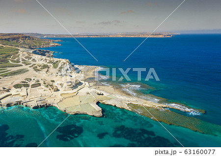 Aerial view of Salt pans in the Island of Malta 63160077