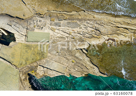 Aerial view of Salt pans in the Island of Malta 63160078