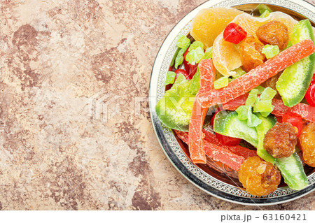 Colorful pieces of dried fruit 63160421