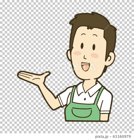 案内するエプロンの男性　笑顔 63160979
