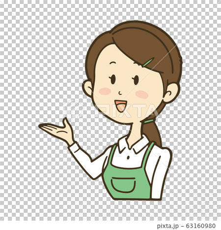 案内するエプロンの女性　笑顔 63160980