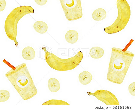 バナナジュースとバナナの柄 水彩 イラストのイラスト素材