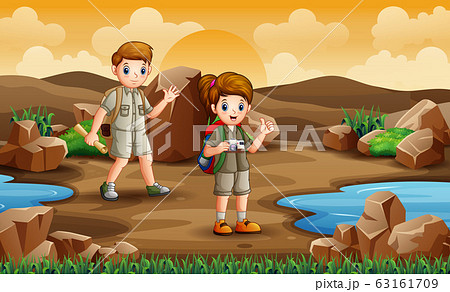 The scouts are exploring in desert field 63161709