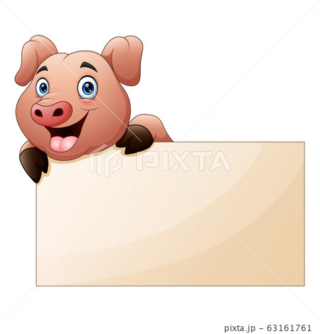 Cute pig cartoon with blank signboard 63161761
