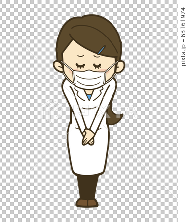 A woman in a white coat with her head front mask A woman in a white coat with her head front mask 63161974