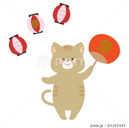 盆踊り お祭りのネコのイラストのイラスト素材