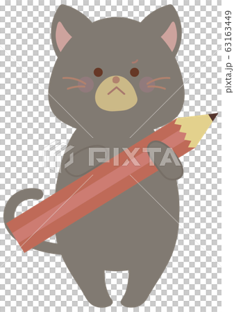 鉛筆を持つネコのイラストのイラスト素材