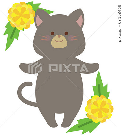 タンポポとネコのイラスト タンポポとネコのイラスト 63163459
