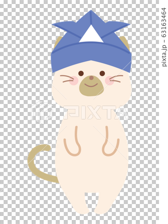 カブトを被るネコのイラスト カブトを被るネコのイラスト 63163464