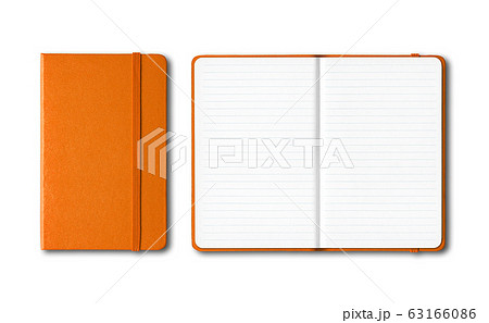 Orange closed and open lined notebooks isolated on 63166086