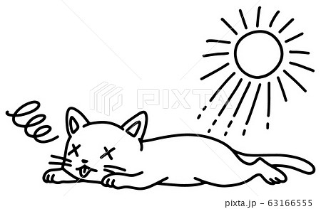 熱中症の猫のイラスト 白黒 のイラスト素材