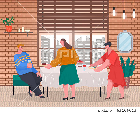 People Prepare Table and Food for Home Reception 63166613