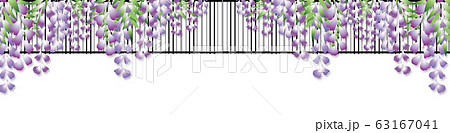 藤の花が垂れる格子戸のイラストバナー素材 63167041