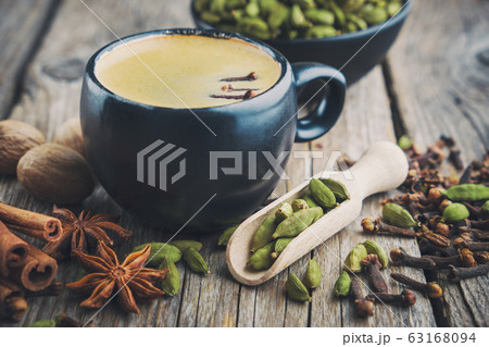 Cup of healthy ayurvedic masala tea or coffee 63168094