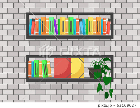 Wooden Shelf with Books and Files, Interior Decor 63169627