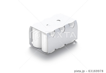 Blank white six beer can cardboard pack mockup, isolated 63169978