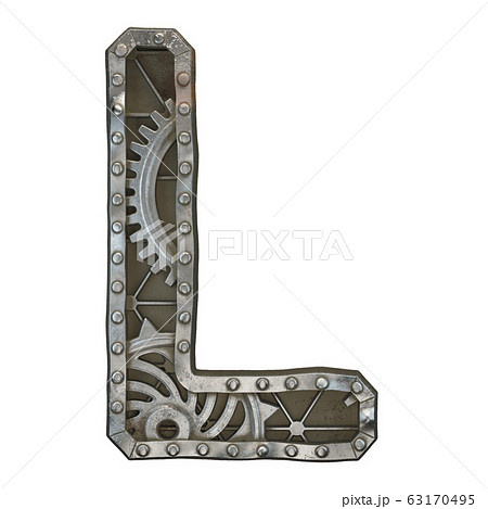 Mechanical alphabet made from rivet metal with gears on white background. Letter L. 3D 63170495