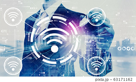 Wifi theme with businessman Wifi theme with businessman 63171162