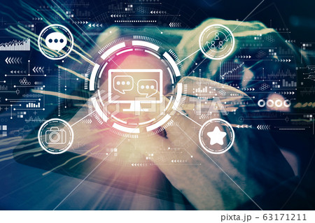 Social media theme with man using tablet 63171211