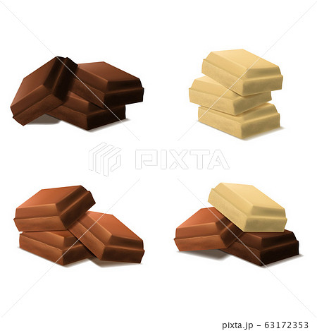 Realistic 3d Detailed Chocolate Pieces Group Set. Vector Realistic 3d Detailed Chocolate Pieces Group Set. Vector 63172353