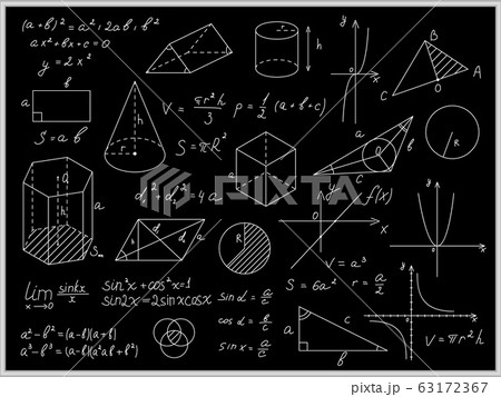 Blackboard Mathematical with Thin Line Shapes...のイラスト素材 [63172367] - PIXTA