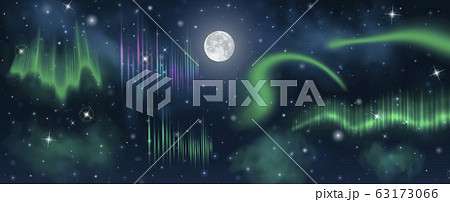 Aurora borealis on the night sky with Moon, stars and Milky Way. Realistic vector set of the Aurora borealis on the night sky with Moon, stars and Milky Way. Realistic vector set of the 63173066
