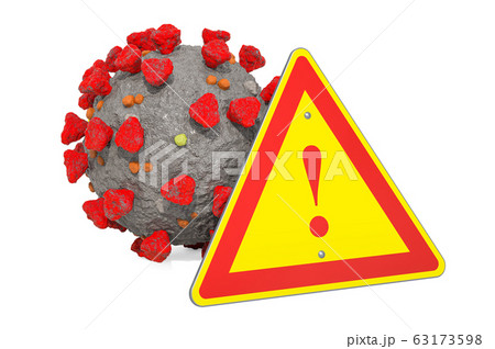 Coronavirus with warning triangle, 3D rendering Coronavirus with warning triangle, 3D rendering 63173598