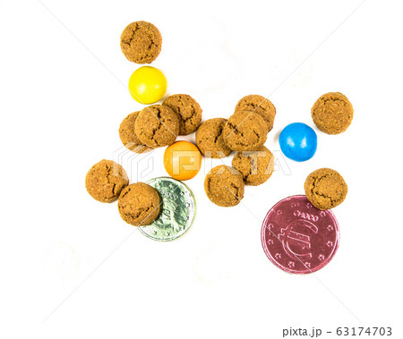 Bunch of pepernoten cookies, sweets and chocolate Bunch of pepernoten cookies, sweets and chocolate 63174703