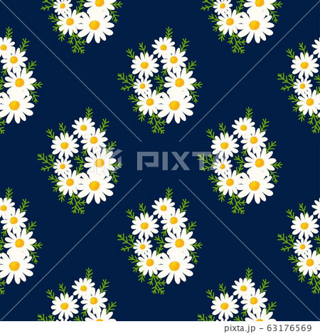 Floral seemless pattern made of daisy bouquet with small white flowers and green leaves. Chamomile 63176569