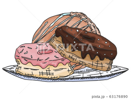 chocolate donuts and icing doodle drawing. print 63176890