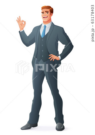 Young businessman showing OK hand sign. Isolated 63178403