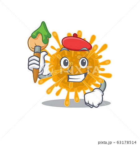 Talented coronaviruses Artist cartoon character with brush 63178514