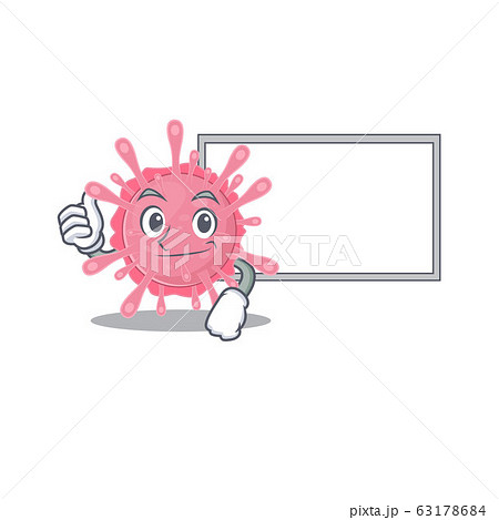 cute corona virus germ cartoon character Thumbs up bring a white board 63178684