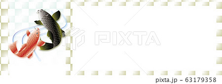 鯉の滝登り黒い鯉と赤い鯉のイラスト白と金色バナー素材コピースペースあり 63179358