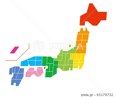 地図素材 簡略化された日本地図 マップ 都道府県 日本列島 地図 地形 全国 簡易 切り離せるのイラスト素材