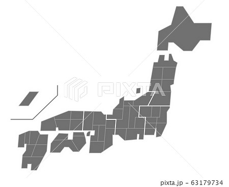 地図素材：簡略化された日本地図　マップ　都道府県　日本列島　地図　地形　全国　簡易　切り離せる