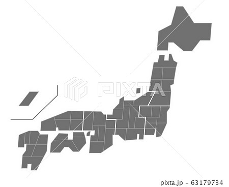 地図素材 簡略化された日本地図 マップ 都道府県 日本列島 地図 地形 全国 簡易 切り離せるのイラスト素材