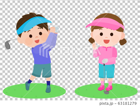 高爾夫球擊球男孩初級男女課程插畫 63181279
