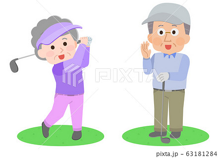 ゴルフ シニア男女 イラストのイラスト素材