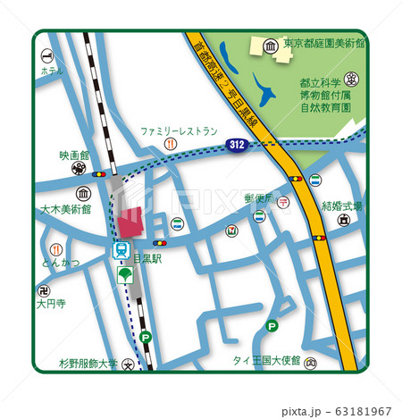 目黒駅周辺地図のイラスト素材