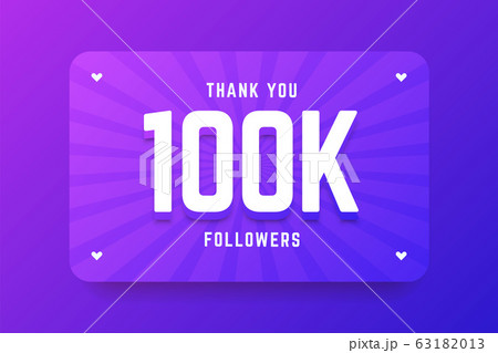 100k followers illustration in gradient violet style. 63182013