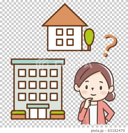 一戸建てかマンションか迷う女性 63182470