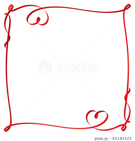 赤いリボンとハートの正方形フレーム 63184323